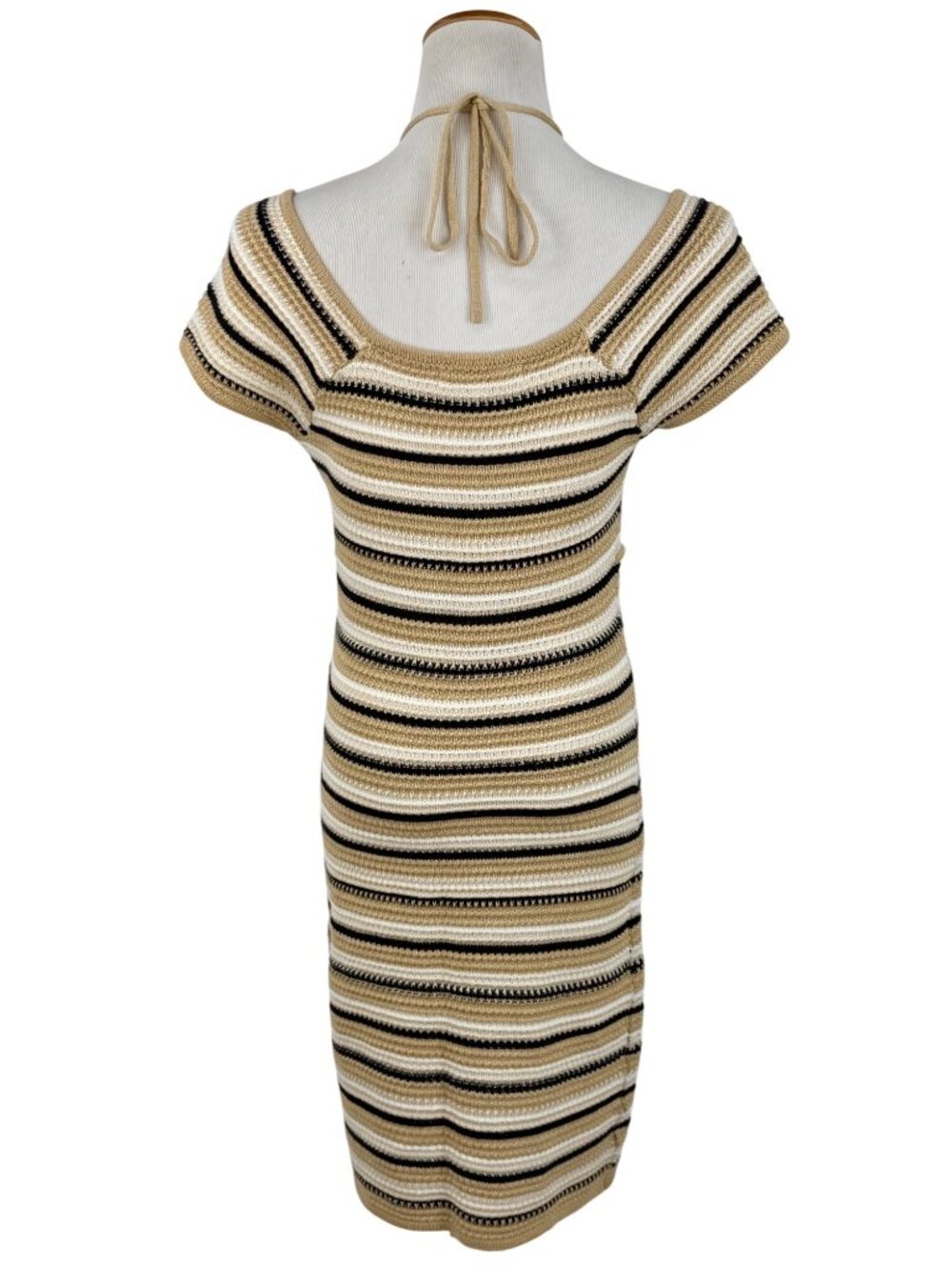 Madden NYC Crochet Knit Neutral Striped Mini Dress M| Coastal Cowgirl Boho Indie - Picture 16 of 16